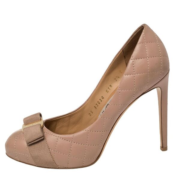 Salvatore Ferragamo Pink Quilted Leather Vara Bow Platform Pumps Size 38 - Picture 2 of 4